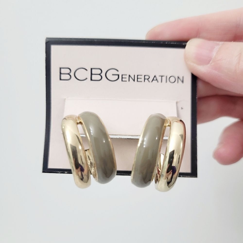 BCBGeneration Gold and Taupe Double Hoop Earrings